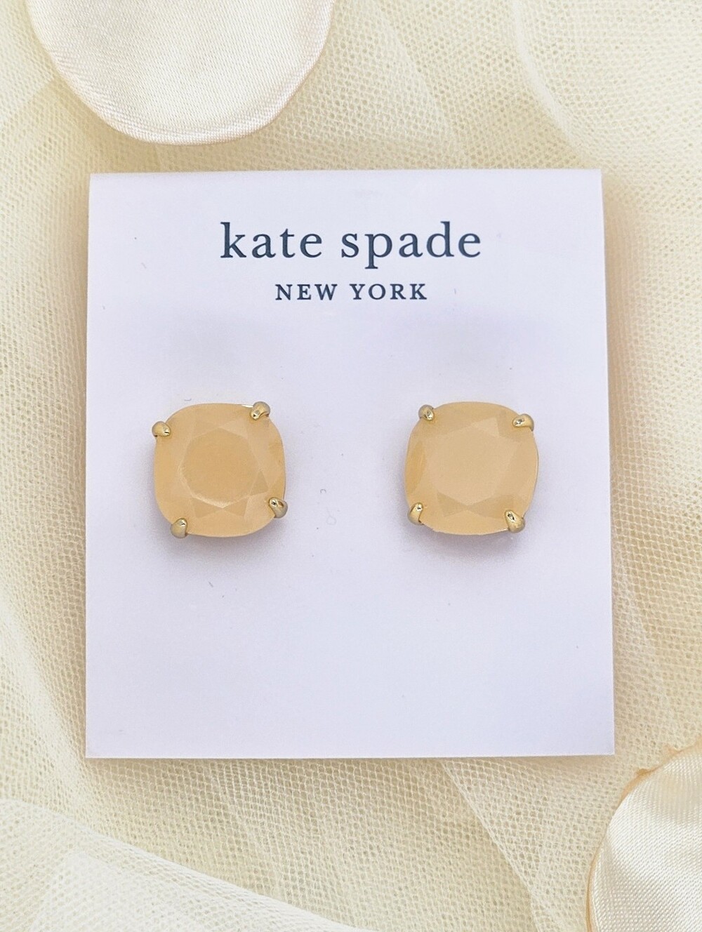 Kate Spade Peach Sherbet Gold Tone Square Stud Earrings Gifts Valentine's Day